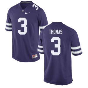 Men Kansas State #3 Kiondre Thomas Purple Embroidery Jersey 772580-615