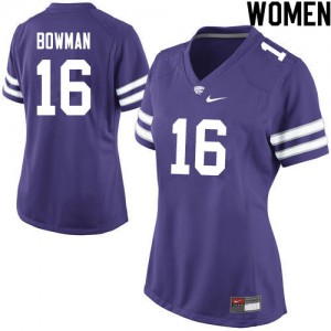 Women Kansas State Wildcats #16 Derek Bowman Purple Stitch Jersey 654126-179