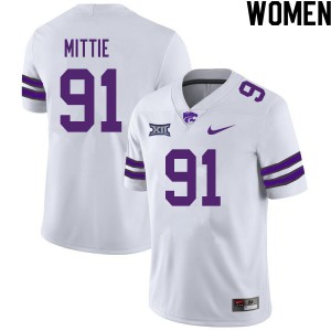 Women's Kansas State University #91 Jordan Mittie White Football Jerseys 723892-471