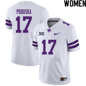 Womens Kansas State Wildcats #17 Maxwell Poduska White Stitched Jerseys 589127-121