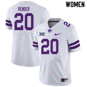 Womens Kansas State #20 D.J. Render White Embroidery Jersey 670779-361
