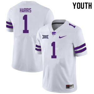 Youth K-State #1 Jay Harris White Stitched Jersey 104349-218