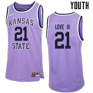 Youth Kansas State University #21 James Love III Purple Retro Embroidery Jerseys 125294-330