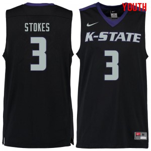 Youth Kansas State Wildcats #3 Kamau Stokes Black Stitch Jerseys 673135-624